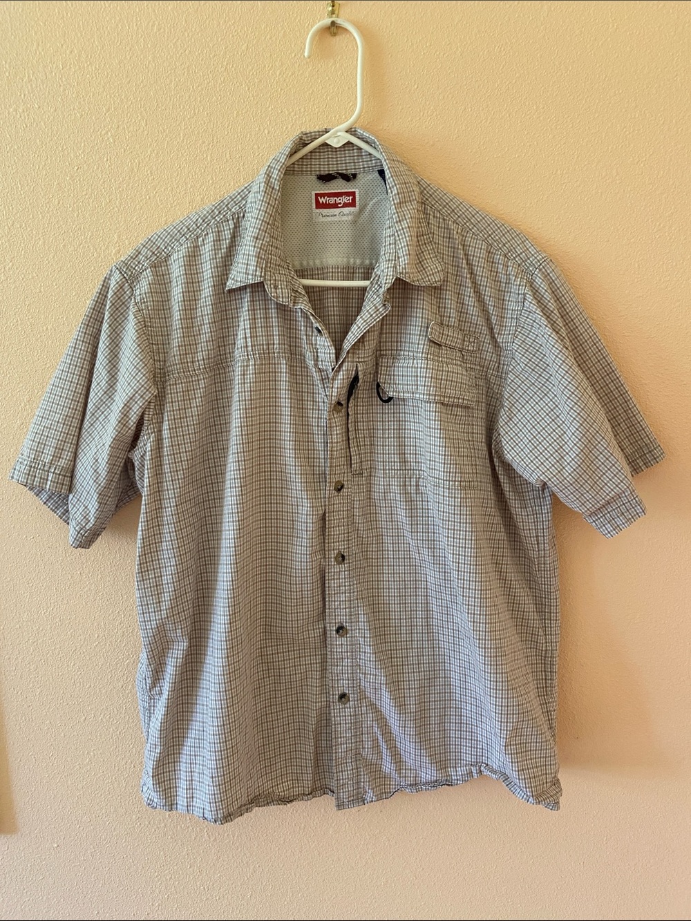 Men's Wrangler Western Short Sleeve Brown Checked Shirt, 100% Cotton, Size Large